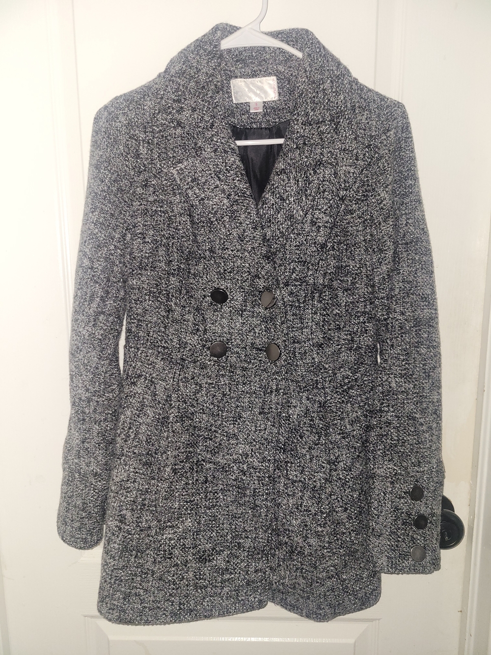 Xhilaration Black & White Tweed Double-Breasted Pea Coat